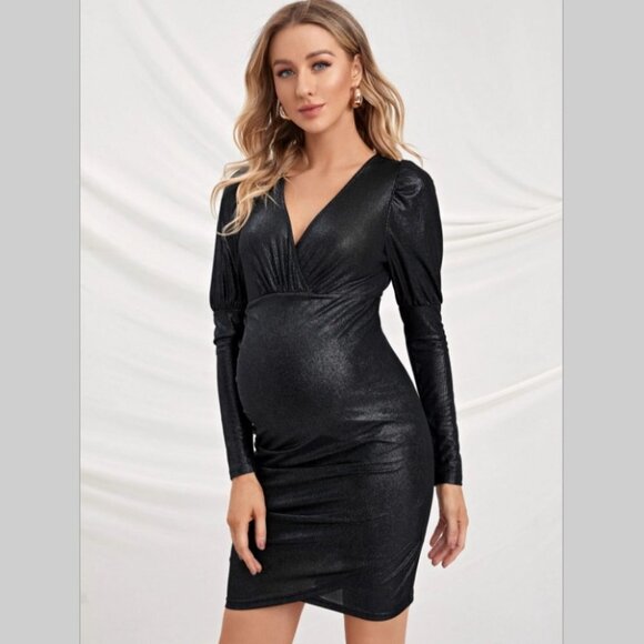 NWT Maternity black dress occasional party elegant short long sleeve above knee - Picture 3 of 5